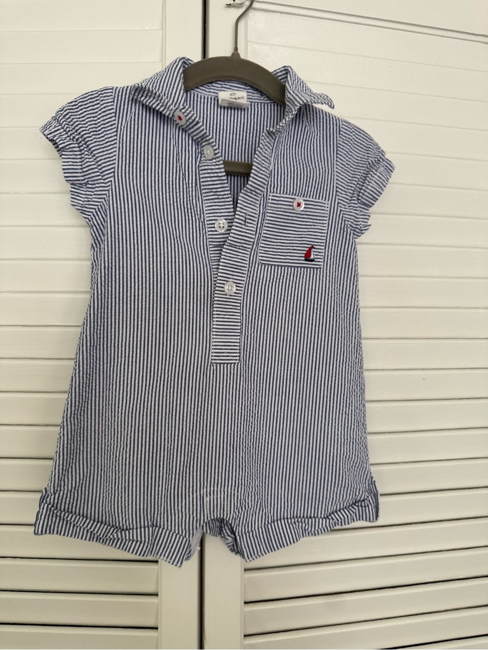 Starting out Baby boy seersucker polo romper 9-12 months